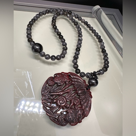 LABRADORITE + HEMATITE NATURAL STONES NECKLACE - Picture 11 of 16